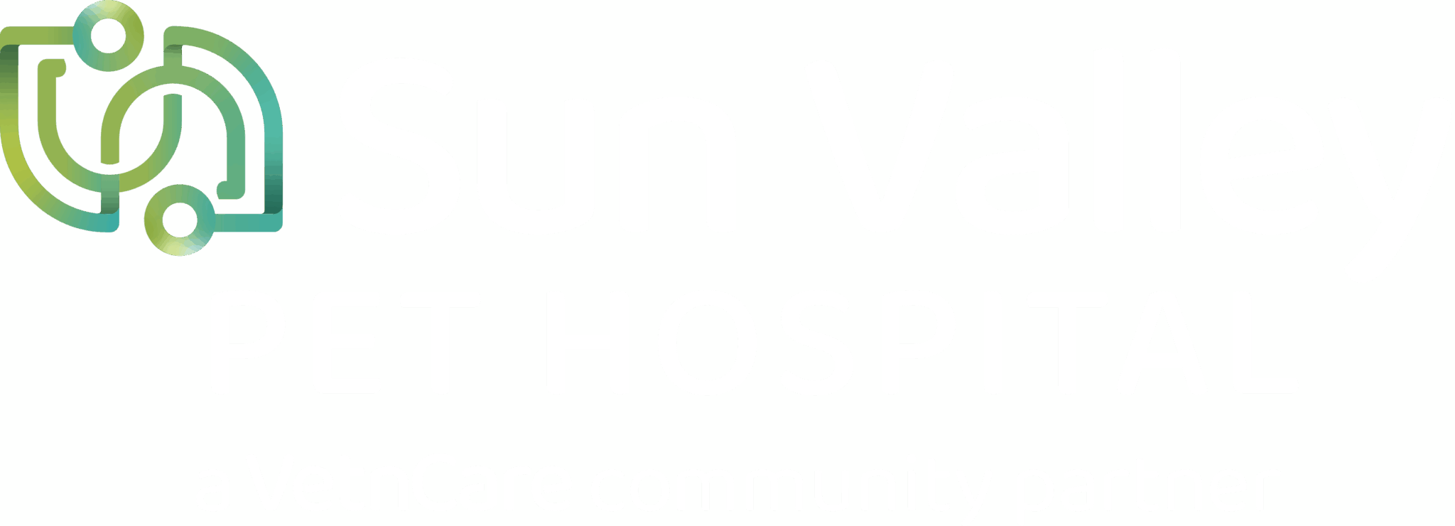 logo for sun valley pet hospital in white